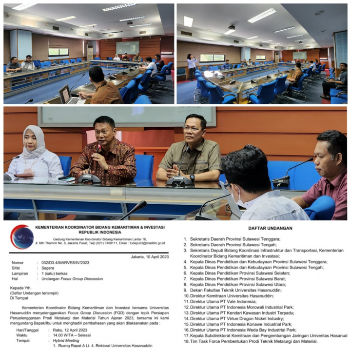FGD FT UNHAS & MenkoMarves : Persiapan Penyelenggaraan Prodi S1 Metalurgi & Material