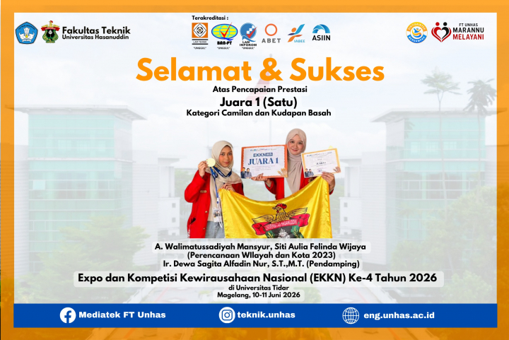 Mahasiswa PWK Fakultas Teknik Unhas Raih Juara 1 Nasional pada EKKN IV 2026 di Universitas Tidar
