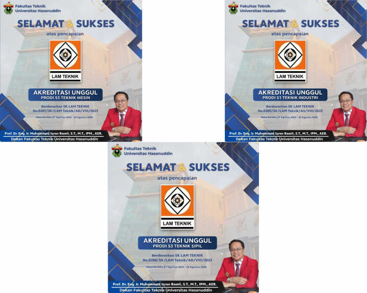Kembali Mencetak Prestasi Baru, Tiga Program Studi Fakultas Teknik Universitas Hasanuddin Mendapatkan Akreditasi Unggul dari Lembaga Akreditasi Mandiri Program Studi Keteknikan (LAM Teknik)